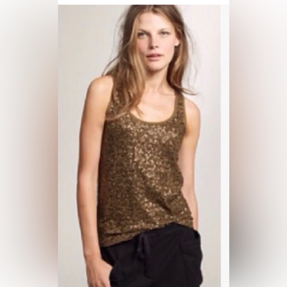 J crew white label gold rose bronze sequins top